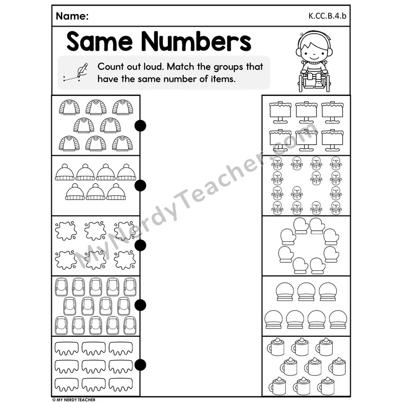 Same Numbers Worksheet — Match Groups with Equal Quantities