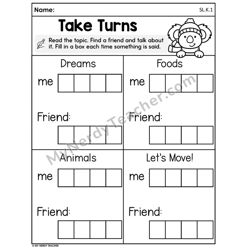 Take Turns Worksheet — Discussion Tracker