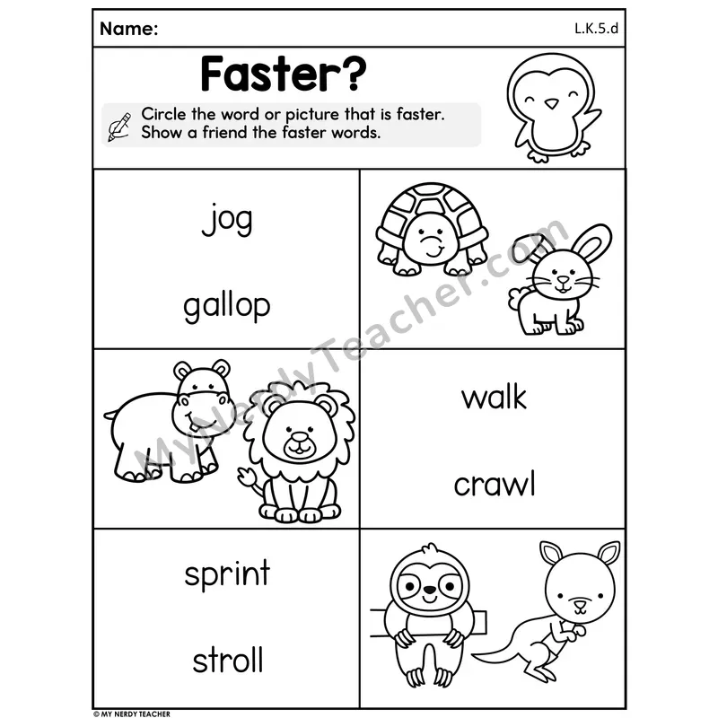 Faster? Worksheet — Shades of Meaning for Verbs