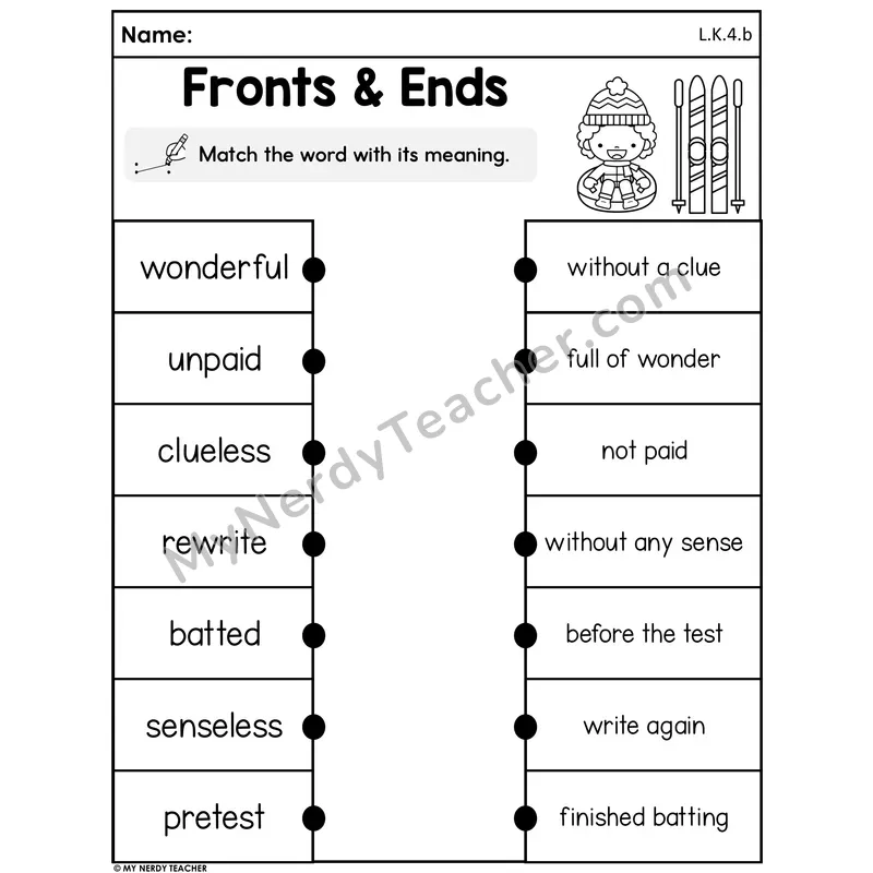 Fronts & Ends Worksheet — Prefixes and Suffixes