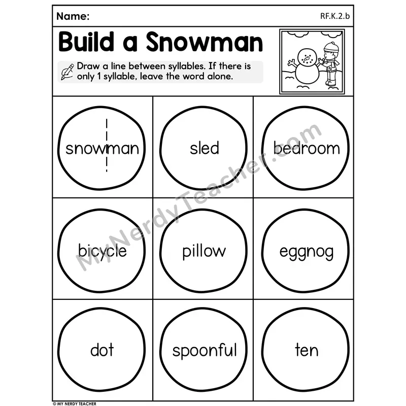Build a Snowman Worksheet — Count Syllables