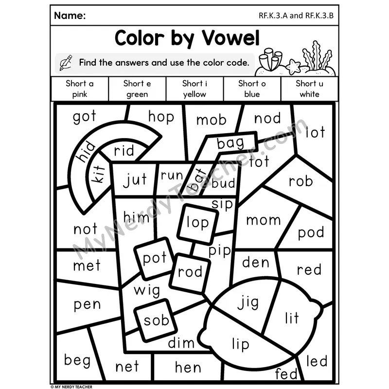 Color by Vowel - Summer Ocean Scene