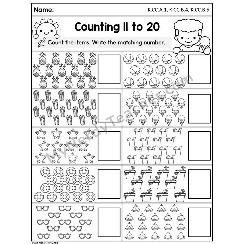 Counting 11 to 20 - Summer Items Set 2