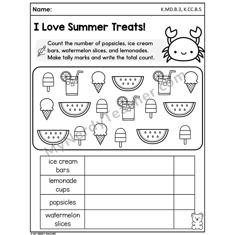 I Love Summer Treats - Tally and Count