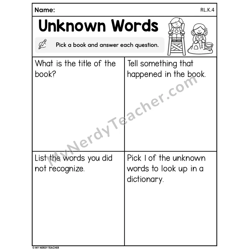 Summer Reading Comprehension Worksheet — Unknown Words Vocabulary