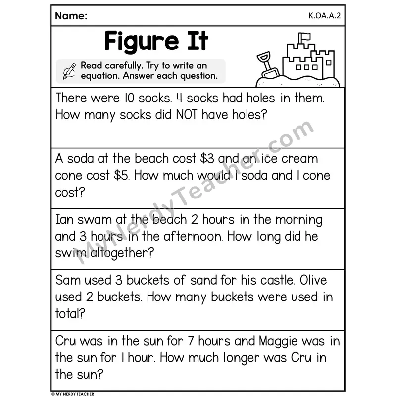 Summer Word Problems Worksheet — Figure It Out