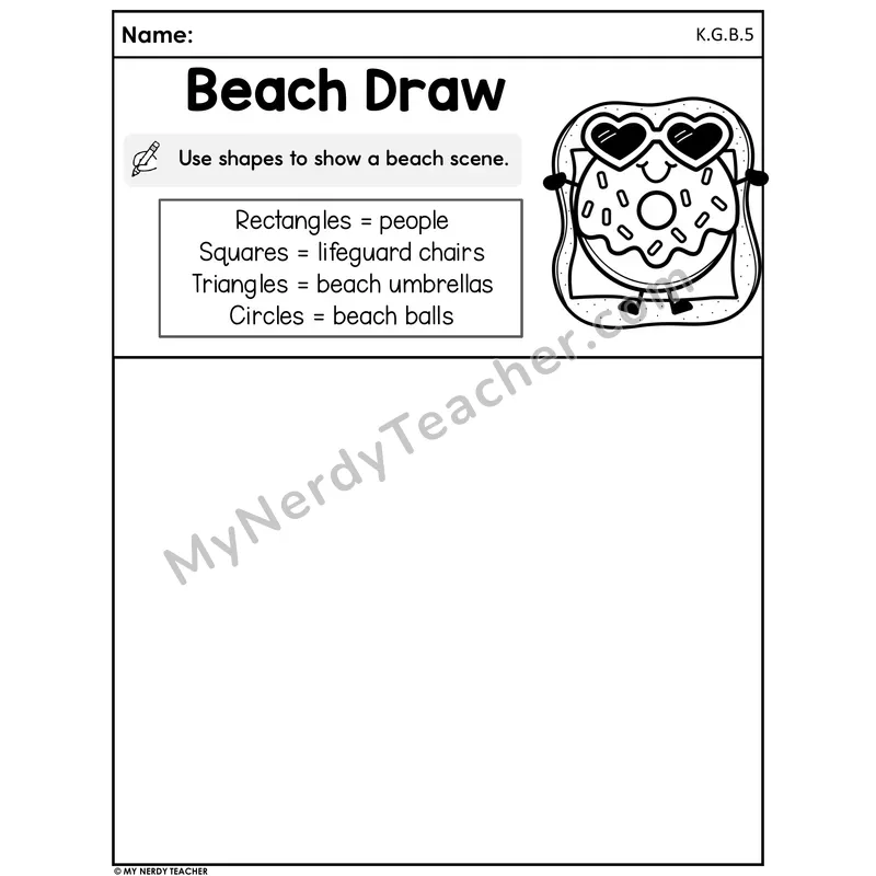 Summer Shapes Drawing Worksheet — Beach Draw