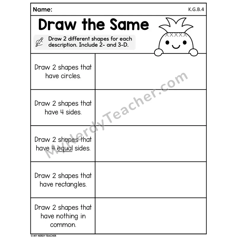 Summer Shape Attributes Worksheet — Draw the Same