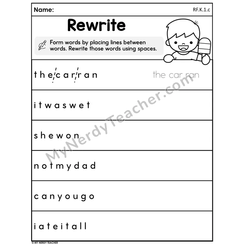 Rewrite - Summer Word Spacing Practice
