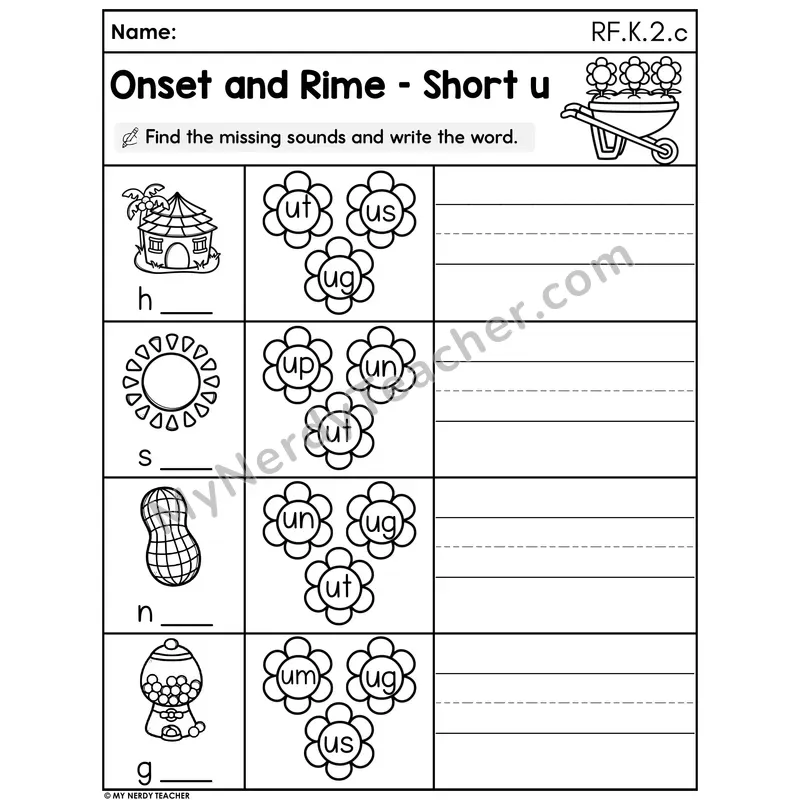 Onset and Rime - Short u Spring Flowers Set 1