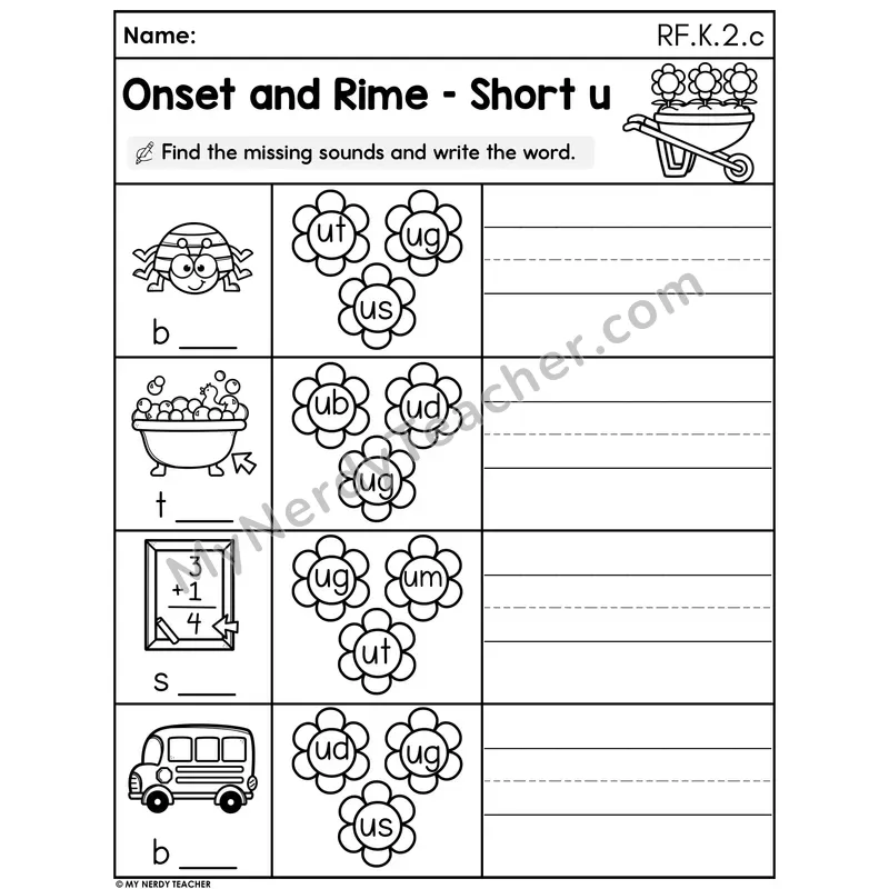 Onset and Rime - Short u Spring Flowers Set 2