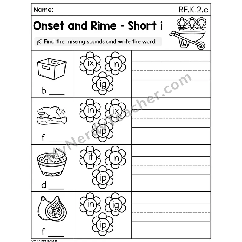 Onset and Rime - Short i Spring Flowers Set 2