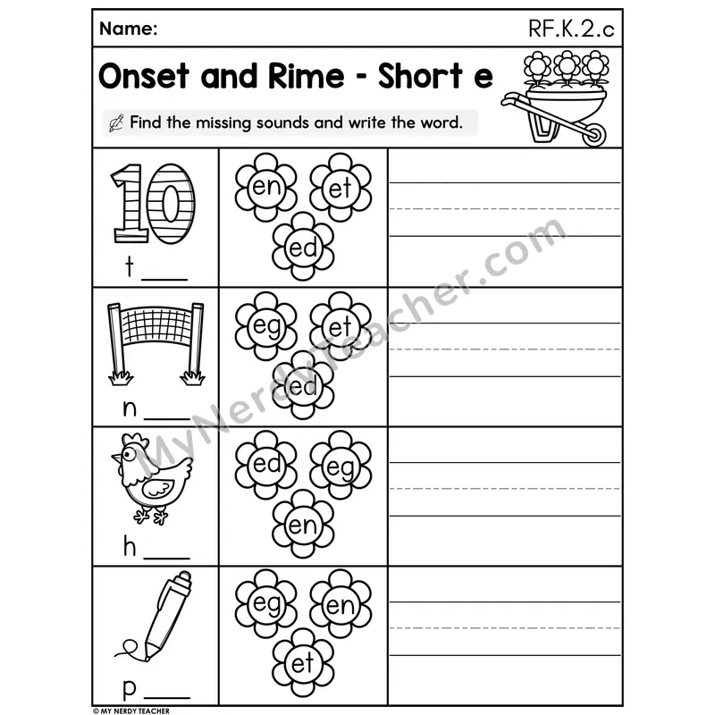 Onset and Rime - Short e Spring Flowers Set 1