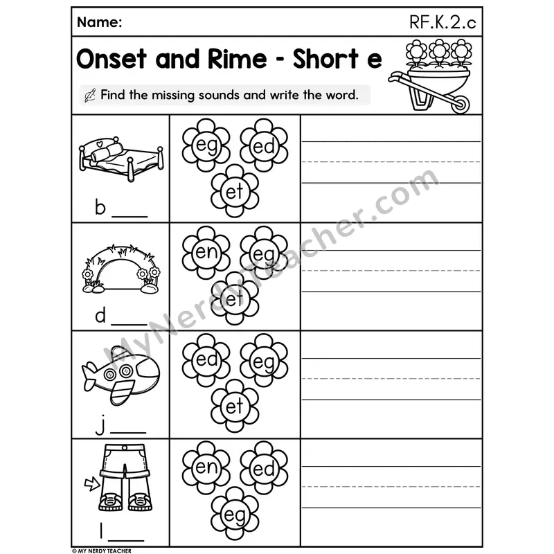 Onset and Rime - Short e Spring Flowers Set 2