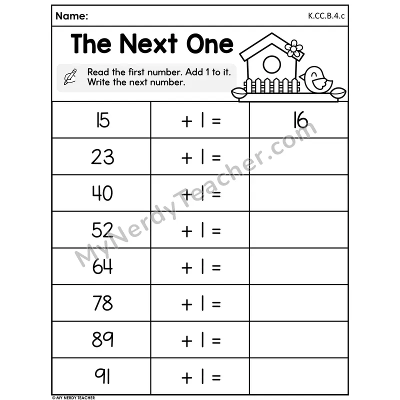Spring Adding 1 Worksheet — The Next One