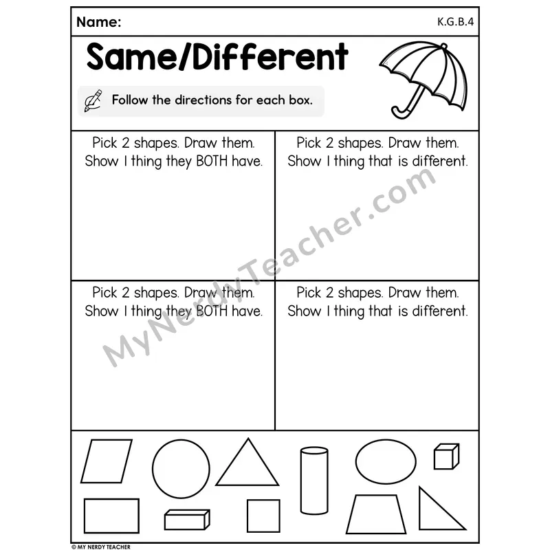 Spring Comparing Shapes Worksheet — Same or Different