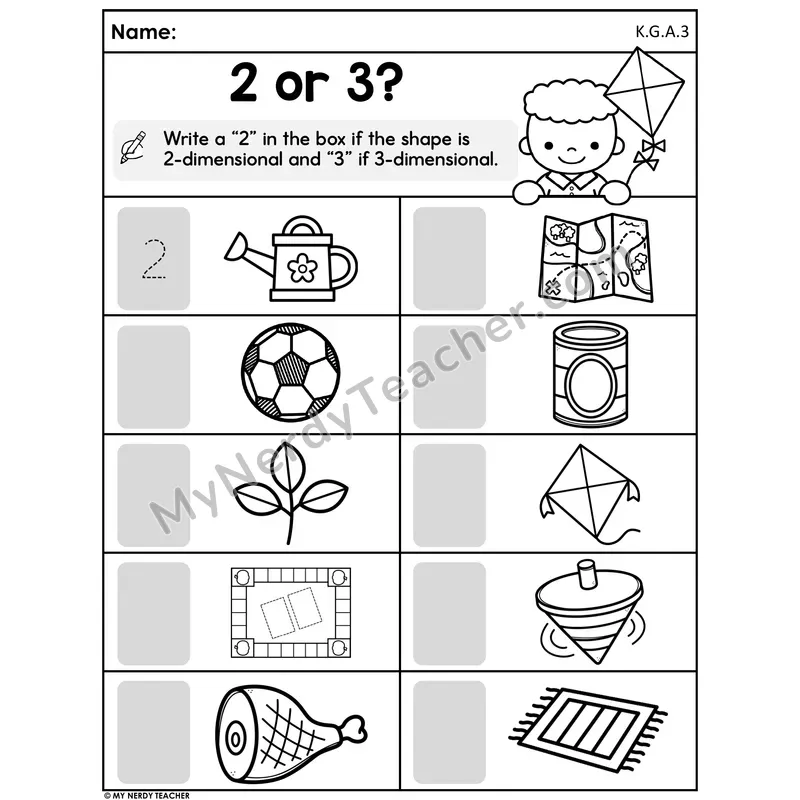 Spring 2D and 3D Shapes Sort Worksheet — 2 or 3?
