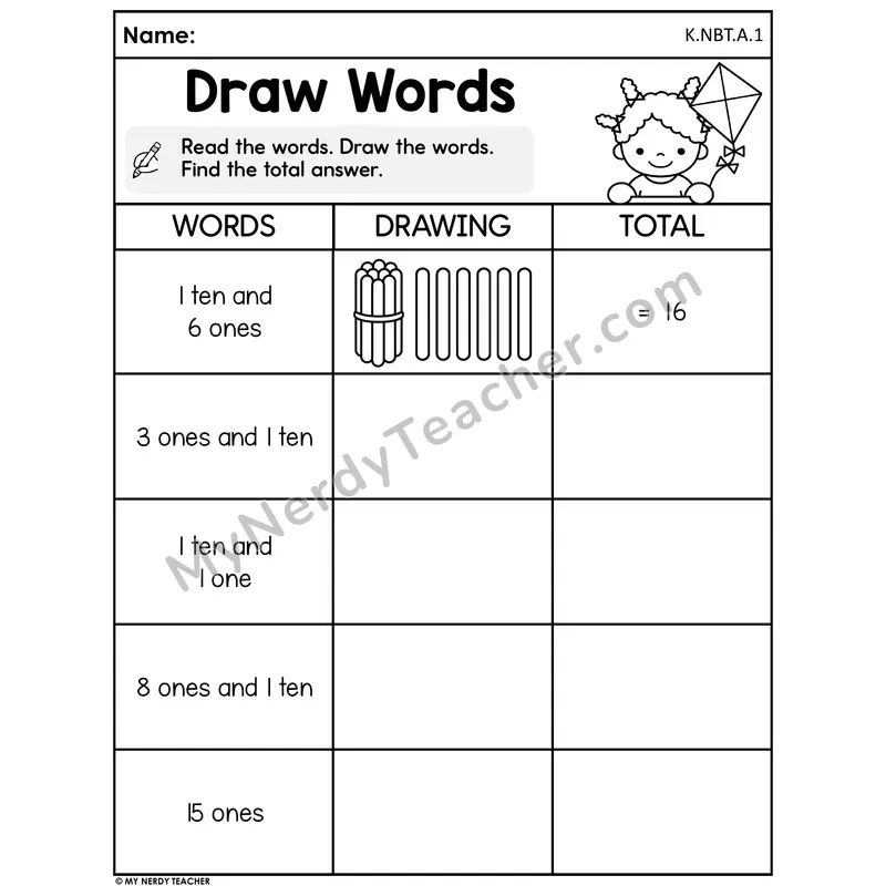 Spring Tens and Ones Worksheet — Draw Words