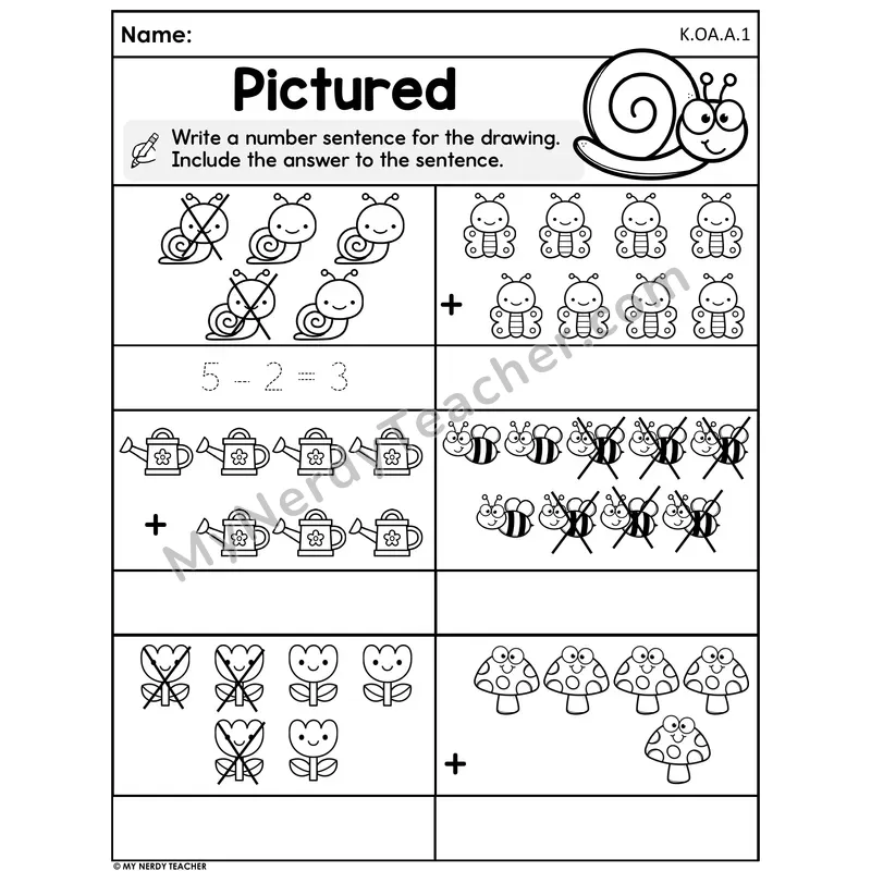 Spring Writing Number Sentences Worksheet — From Pictures