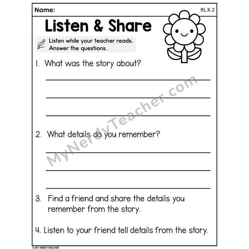 Spring Retelling Details Worksheet — Listen and Share