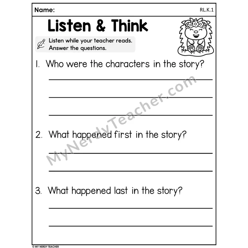 Spring Characters and Events Worksheet — Listen and Think