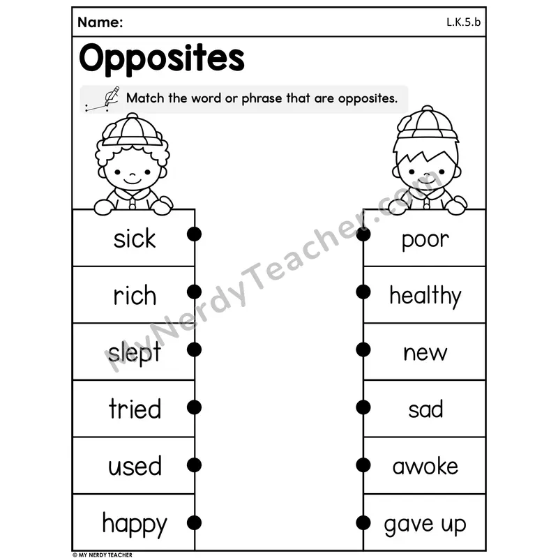 Spring Matching Antonyms Worksheet — Opposites