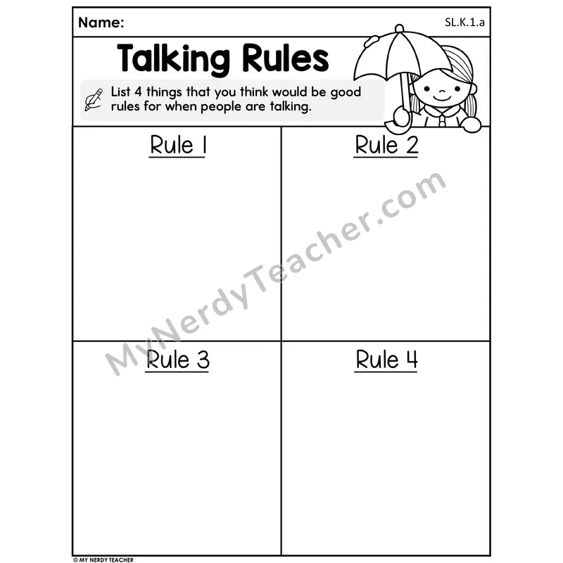 Spring Discussion Rules Worksheet — Talking Rules