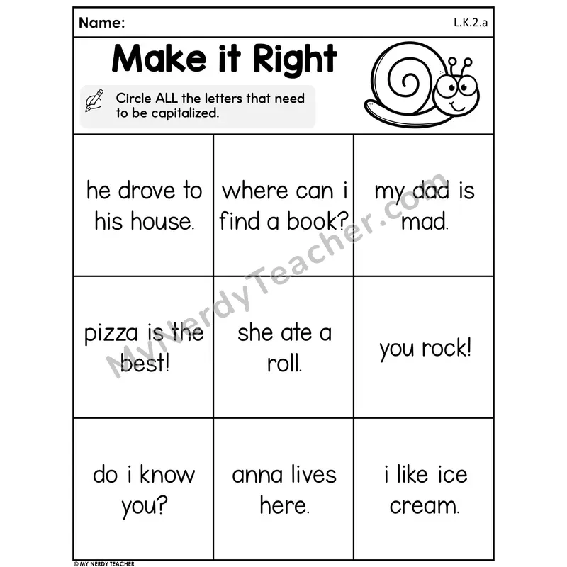 Spring Capitalization Worksheet — Make It Right