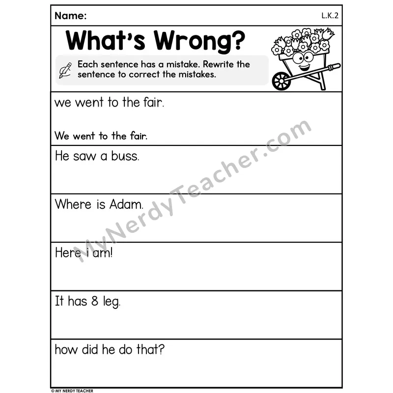 Spring Fixing Sentences Worksheet — What's Wrong?