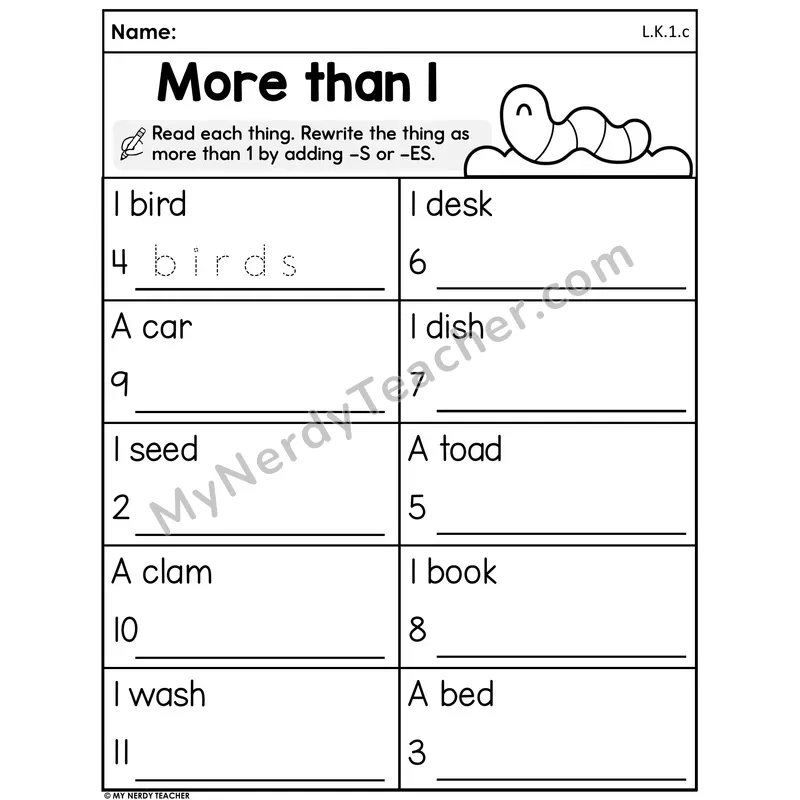 Spring Plural Nouns Worksheet — More than 1