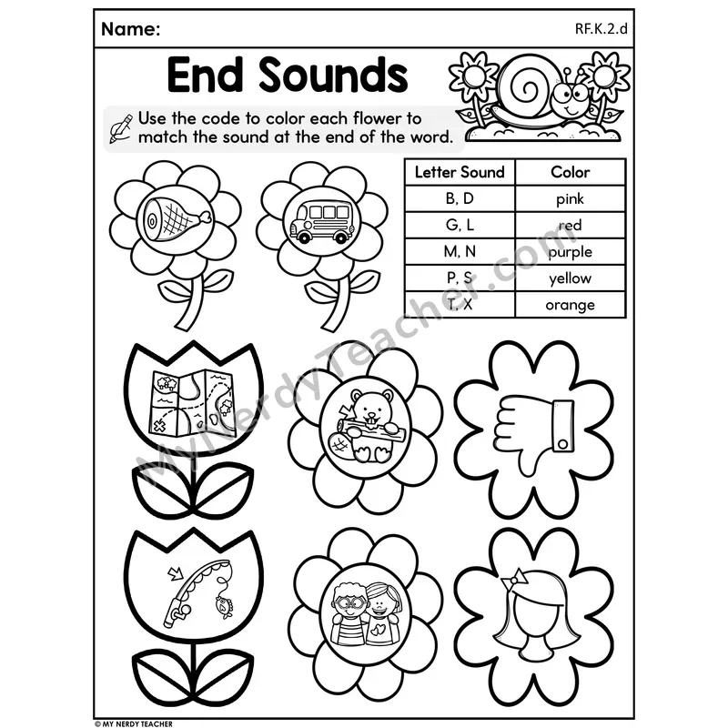 Spring Ending Sound Match Worksheet — End Sounds