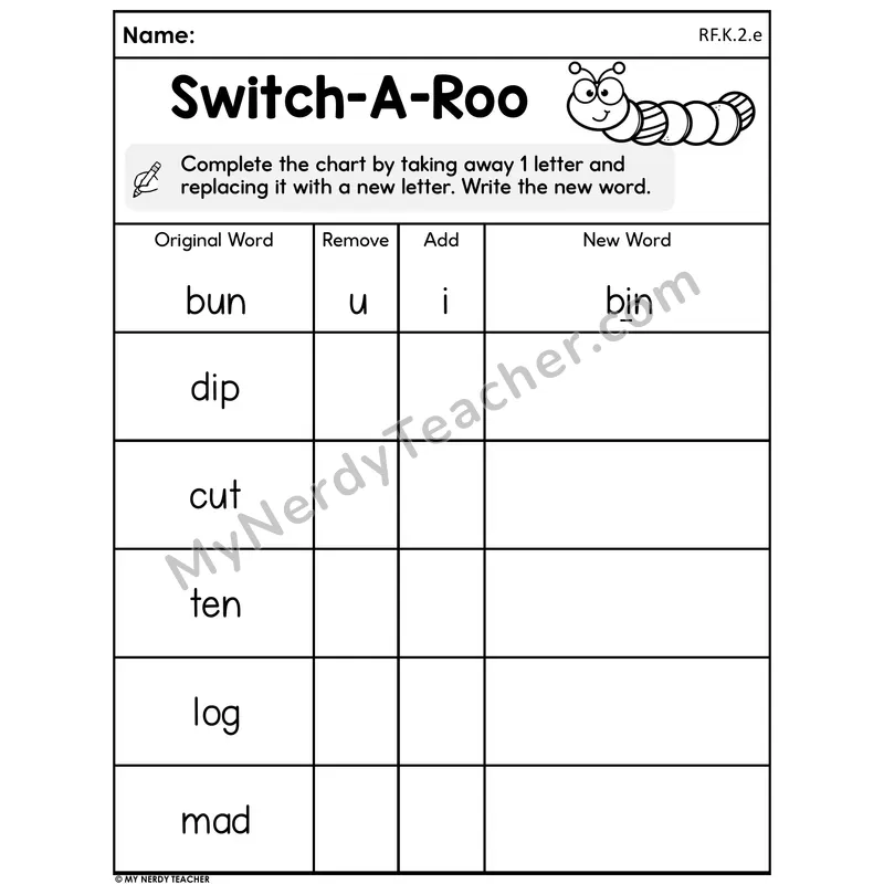 Spring Phoneme Substitution Worksheet — Switch-A-Roo