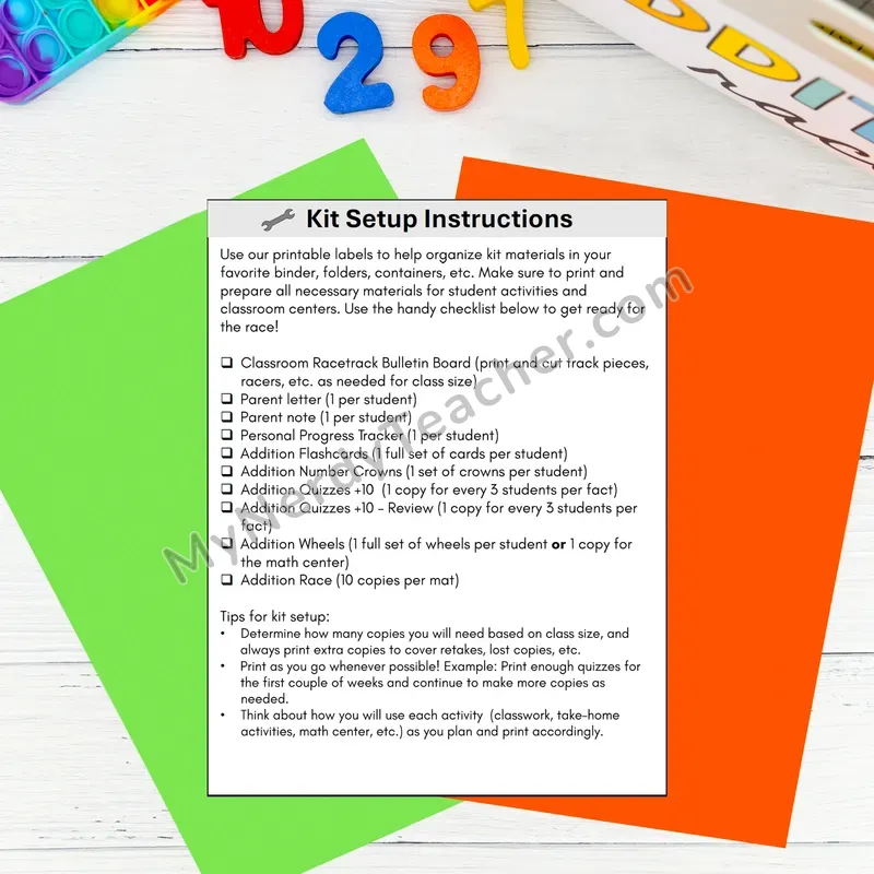 Addition to 10 Kit - Kit Setup Instructions & Teacher Guide