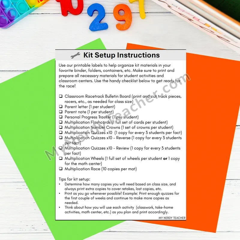 Multiplication Kit x10 - Teacher Guide and Kit Setup Directions