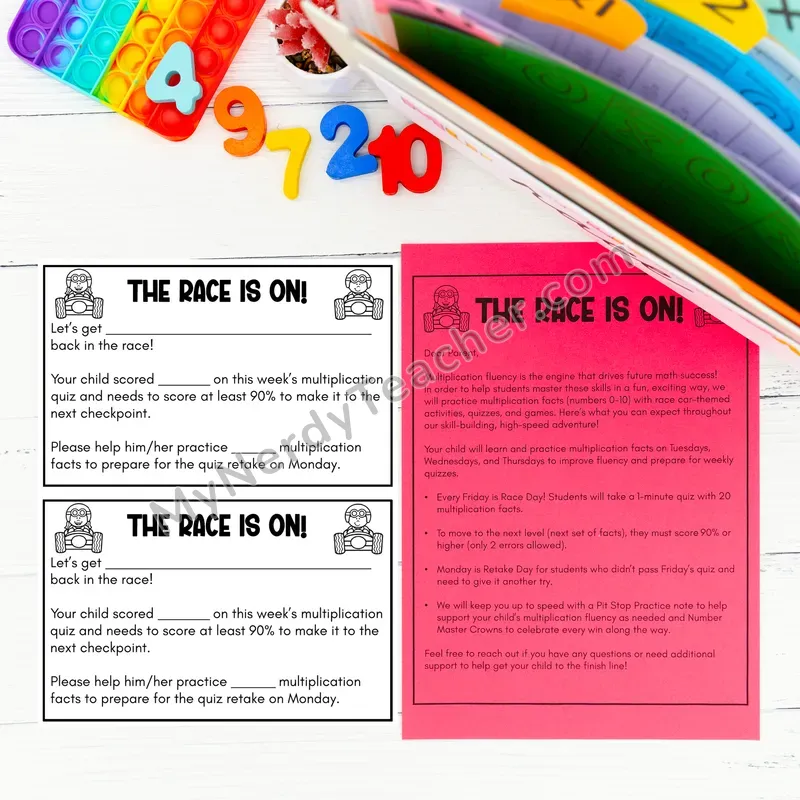 Multiplication Kit x10 - Parent Letter and Pit Stop Practice Notes