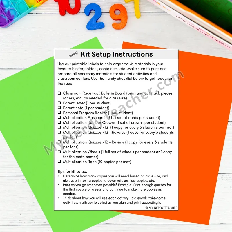 Multiplication Kit x12 - Kit Setup Instructions