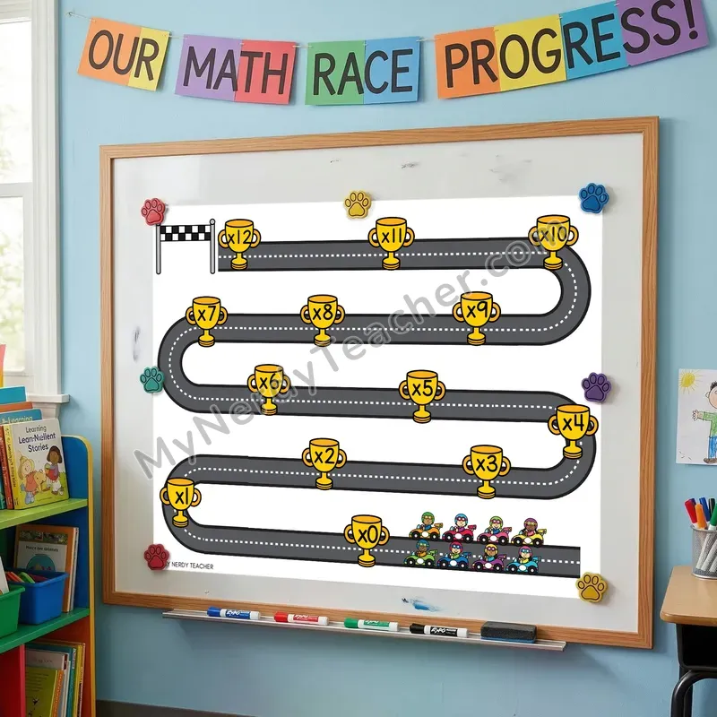 Multiplication Kit x12 - Math Race Classroom Bulletin Board