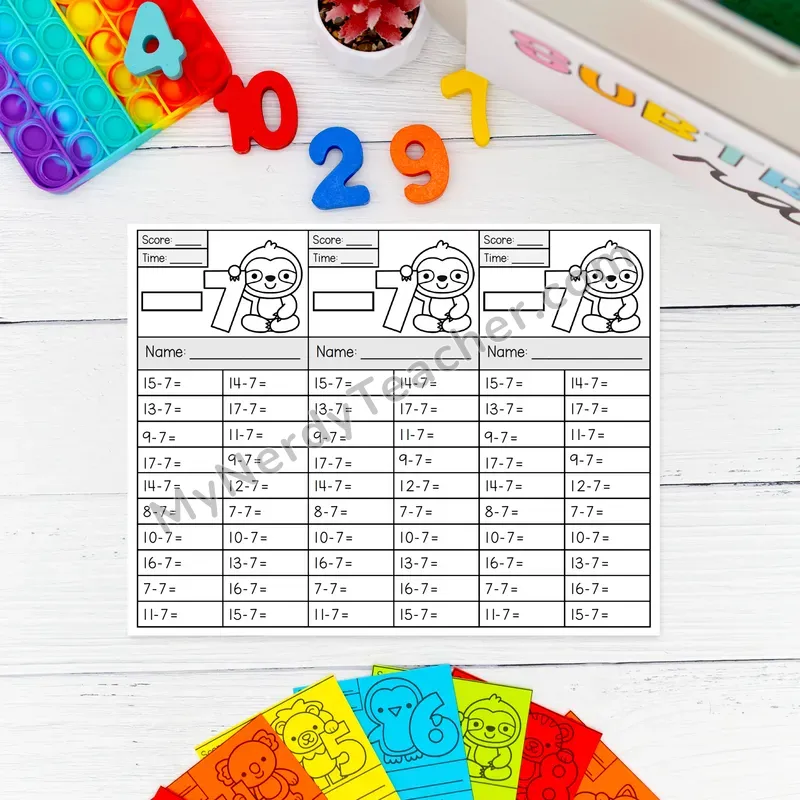 Subtraction Kit - Alternate Timed Subtraction Quizzes (-0 to -10)