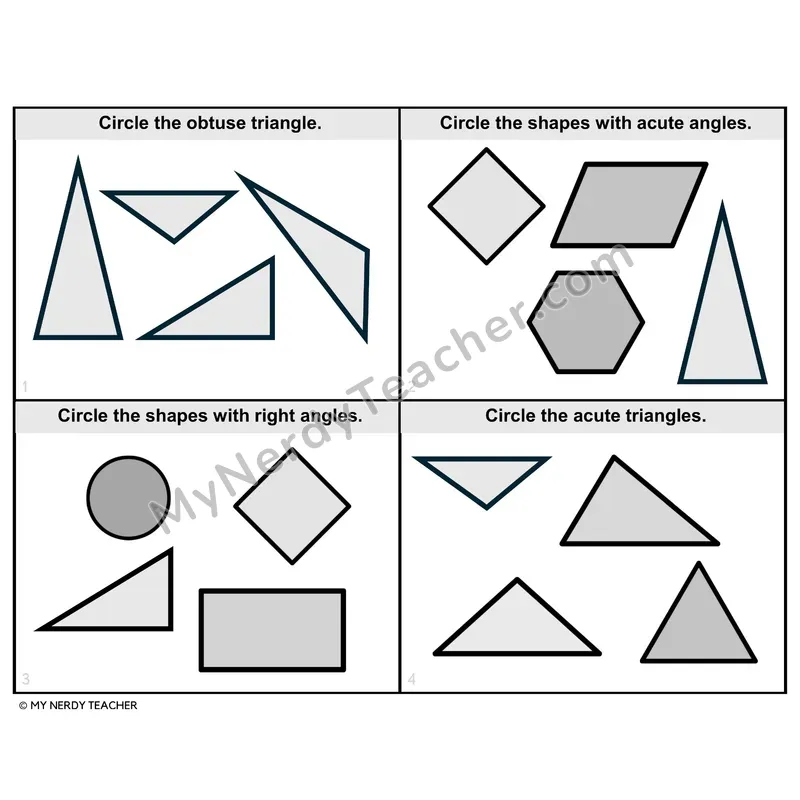 Identifying Angles in 2D Shapes Task Cards — 4th Grade BW