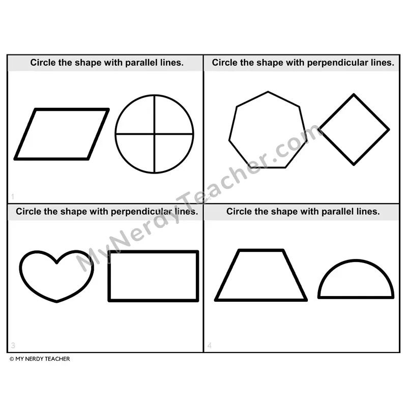 Identifying Lines in 2D Shapes Task Cards — 4th Grade BW