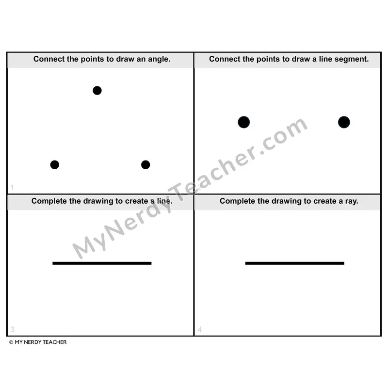 Drawing Lines and Angles Task Cards — 4th Grade BW