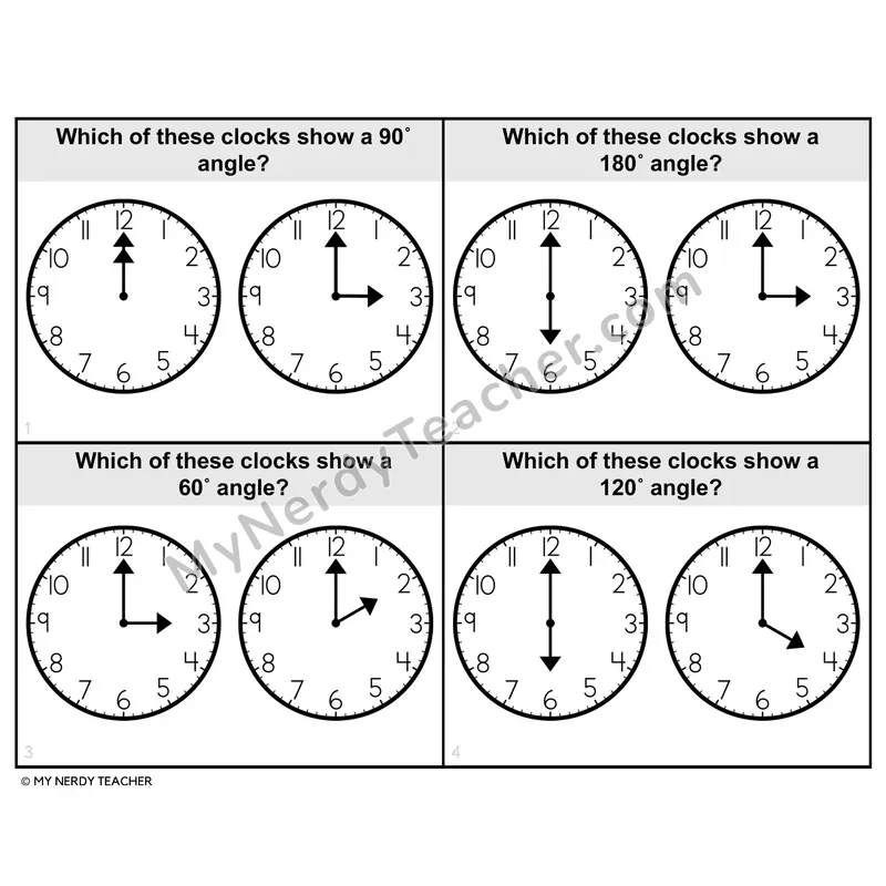 Angles Related to Circles Task Cards — 4th Grade BW