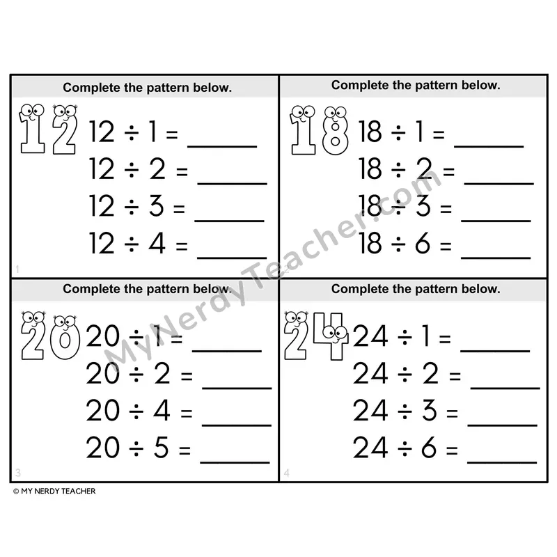 Using Division to Find Factors Task Cards — 4th Grade BW