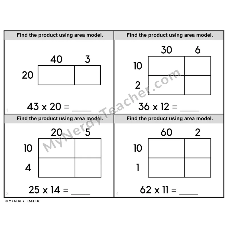 Two-Digit by Two-Digit Multiplication Task Cards — 4th Grade BW