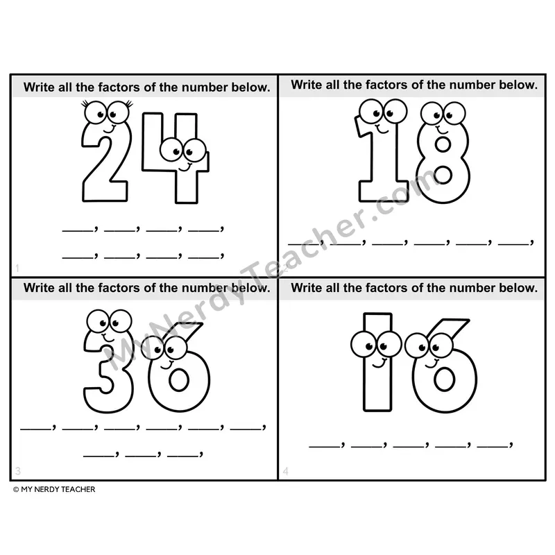 Finding Factor Pairs Task Cards — 4th Grade BW