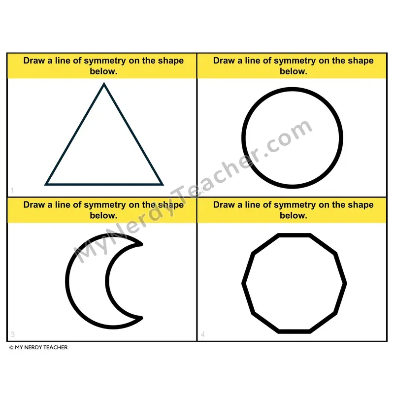 Drawing Lines of Symmetry Task Cards — 4th Grade Color