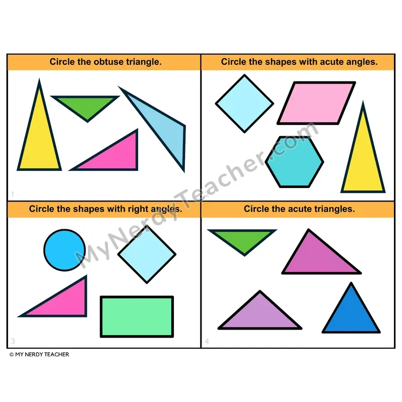 Identifying Angles in 2D Shapes Task Cards — 4th Grade Color