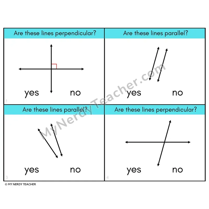 Perpendicular and Parallel Lines Task Cards — 4th Grade Color
