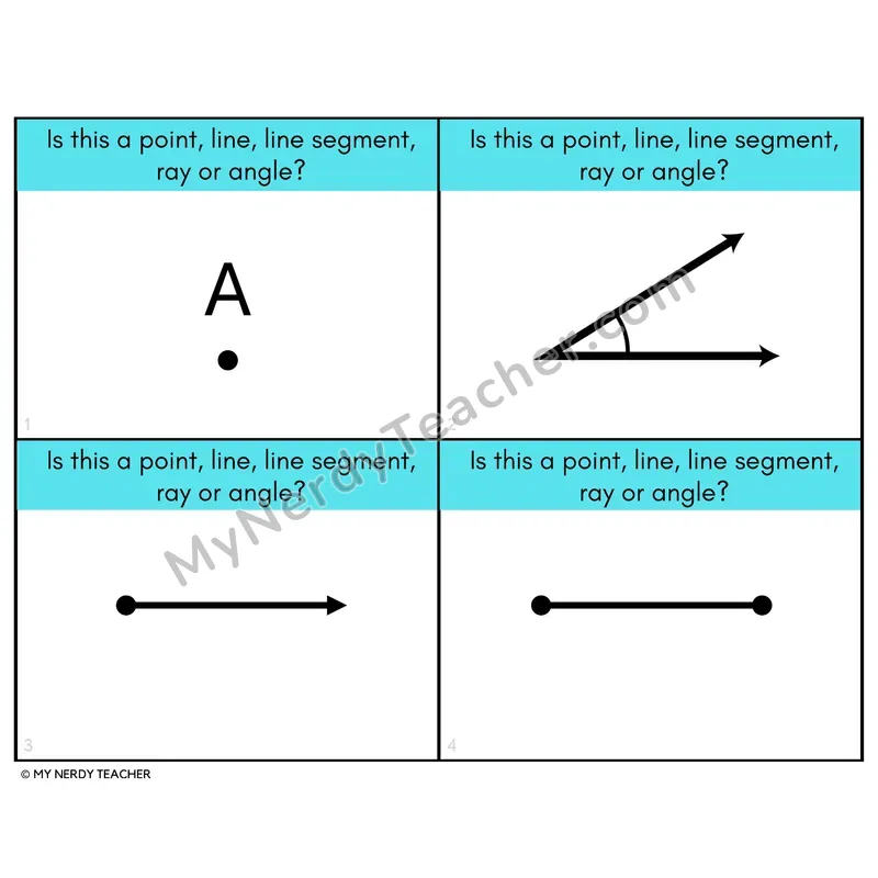 Points, Lines, Segments, and Rays Task Cards — 4th Grade Color
