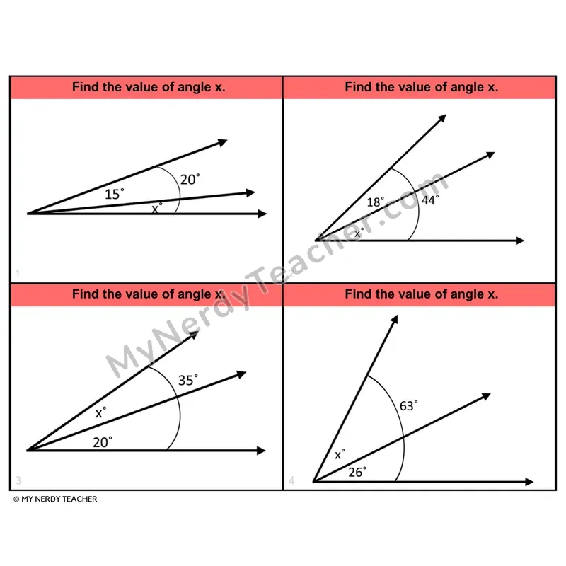 Finding a Missing Angle Task Cards — 4th Grade Color